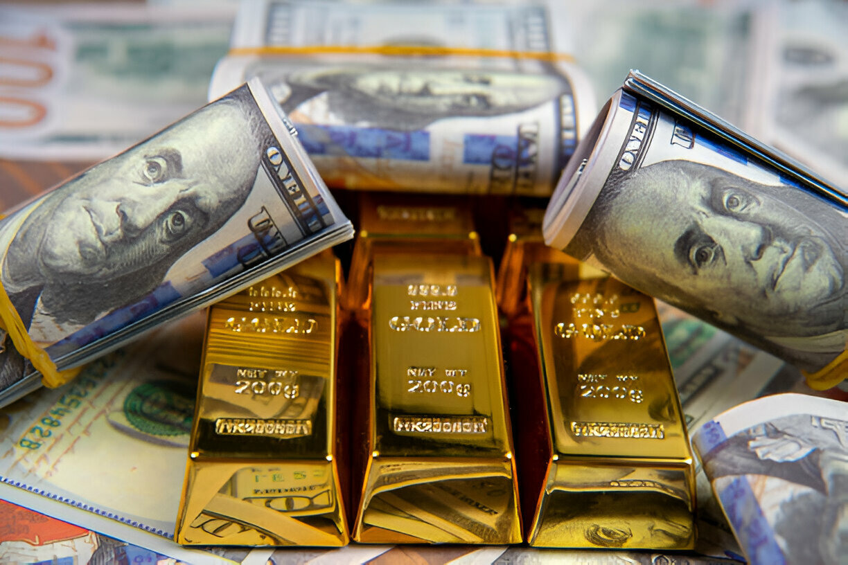 American currency Dollar and Gold ingot combinations.